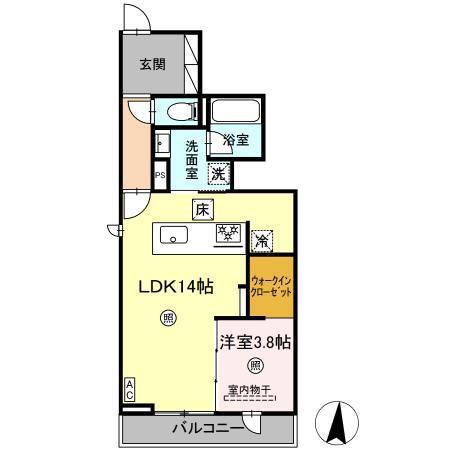 O・フレア A棟(1LDK/1階)の間取り写真