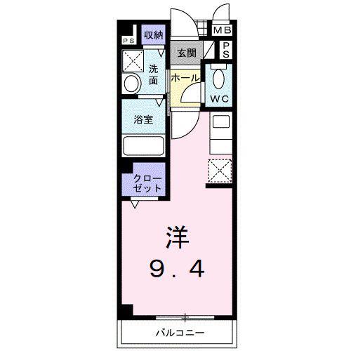 コネクションB(ワンルーム/1階)の間取り写真