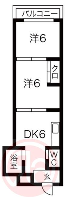 エフアールみなと通(2DK/6階)の間取り写真