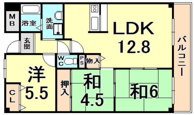 ソアール門戸荘(3LDK/5階)の間取り写真
