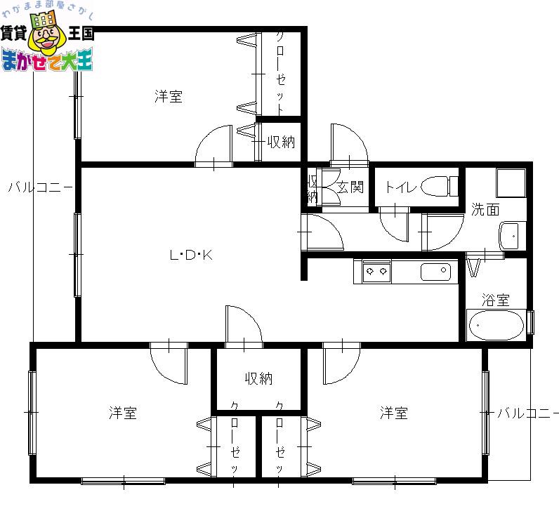CUBE三原向日葵館(3LDK/1階)の間取り写真
