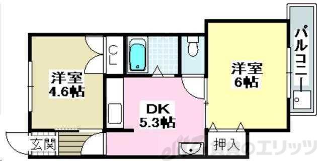 ヴァイセスシュロス南茨木(2DK/3階)の間取り写真