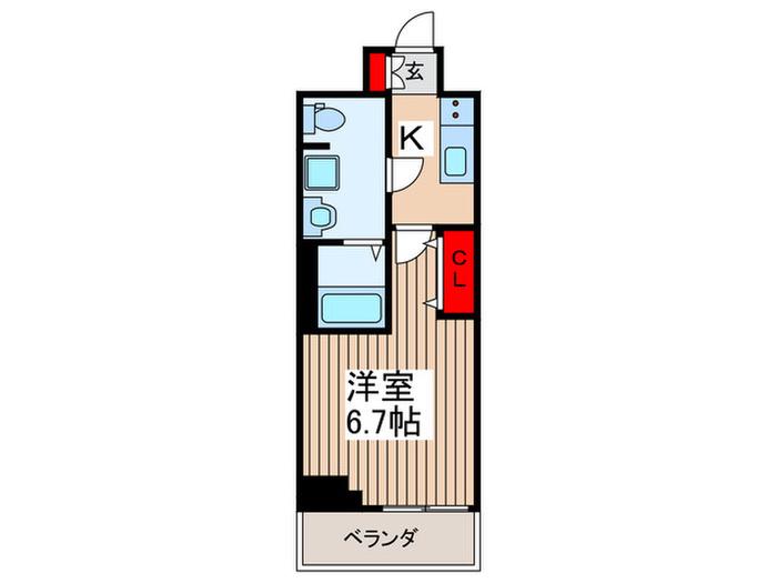 ケーディエックスレジデンス原木中山(1K/4階)の間取り写真