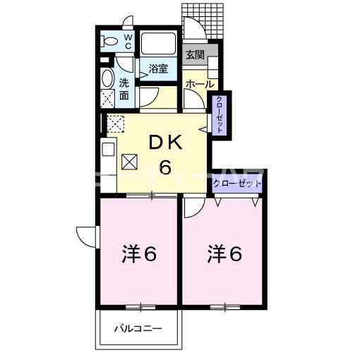 シャルマンK(2DK/1階)の間取り写真