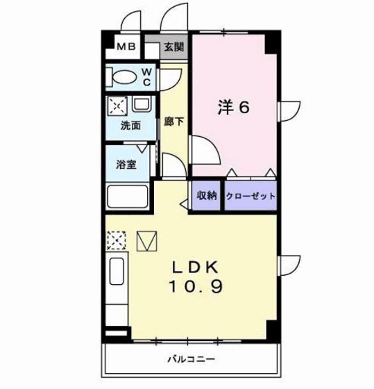 スカイマンション(1LDK/1階)の間取り写真