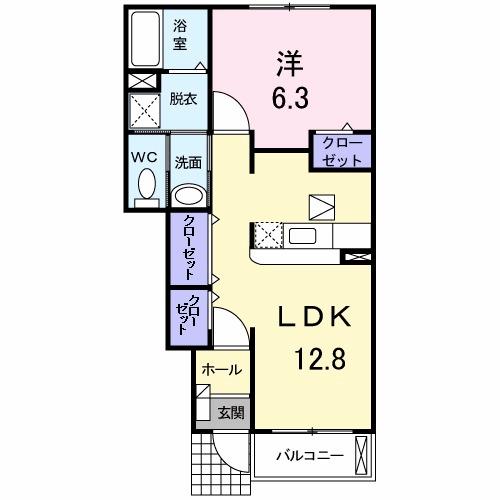 アンジェリカ B(1LDK/1階)の間取り写真