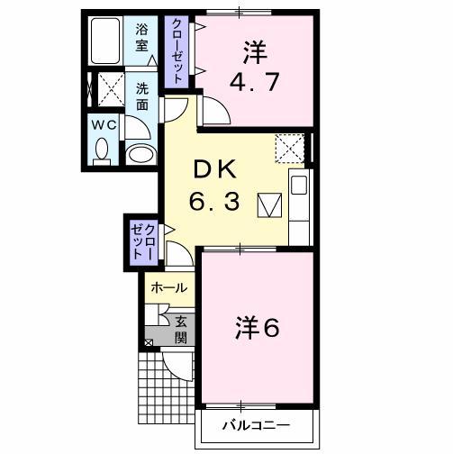 エスポワール II(2DK/1階)の間取り写真