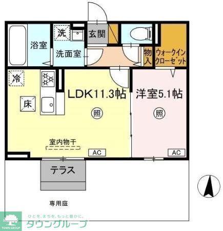 タイムズ・スクエアV TWO(1LDK/1階)の間取り写真