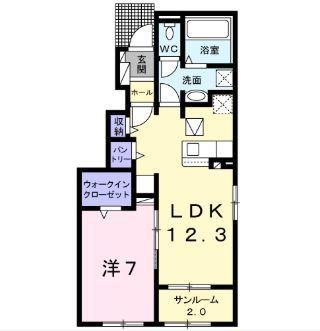 ジャルダン B(1LDK/1階)の間取り写真