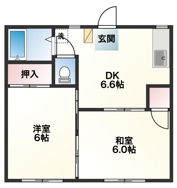 フォーブル綿貫(2DK/1階)の間取り写真