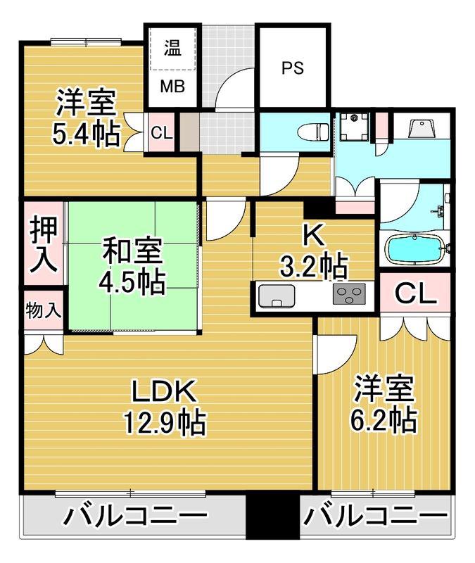 プレミスト千早タワー ツインマークス BRIGHT TOWER(3LDK/3階)の間取り写真