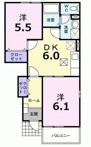 プリマベーラ(2DK/1階)の間取り写真