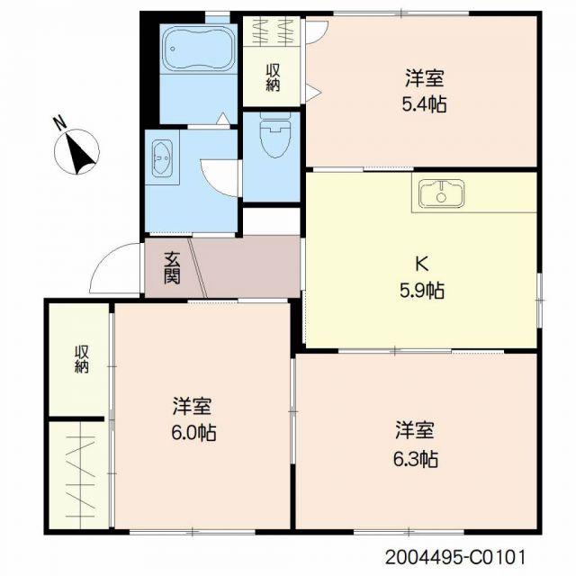 バリュージュ大我C棟(3K/1階)の間取り写真