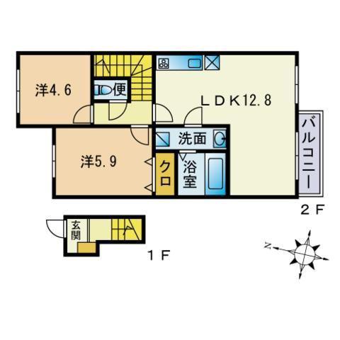ボヌール・メゾン(2LDK/2階)の間取り写真