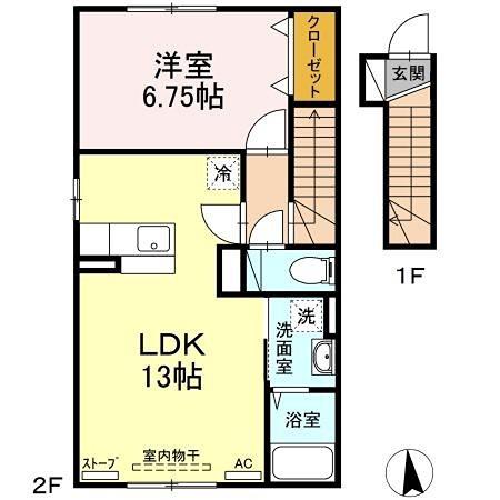 グランモア緑II(1LDK/2階)の間取り写真