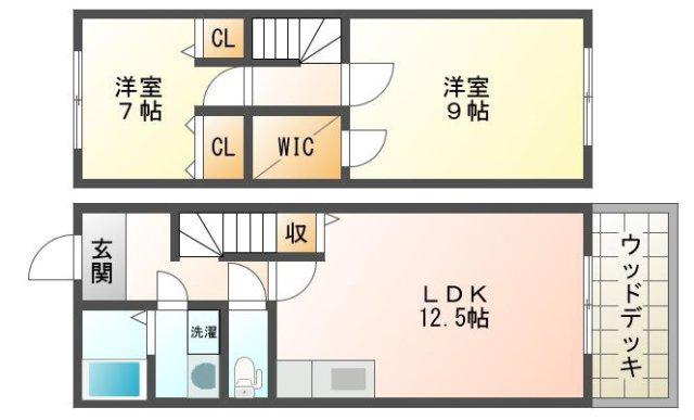 ピュアライン今保(2LDK/2階)の間取り写真