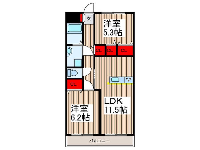 グランドマンション中内出(2LDK/1階)の間取り写真
