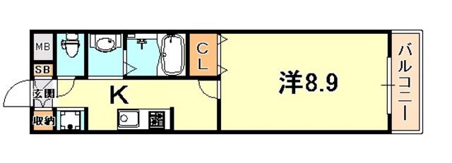 パトリア芦屋(1K/1階)の間取り写真