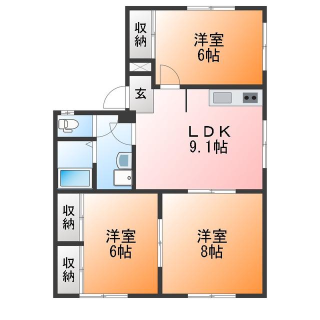 西沢コーポA棟(3DK/2階)の間取り写真