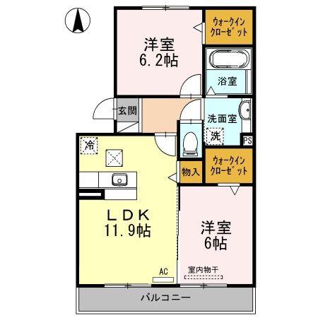 プルミエIIIA棟(2LDK/1階)の間取り写真