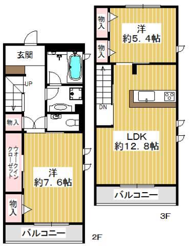 GRAND MIEL(2LDK/2階)の間取り写真
