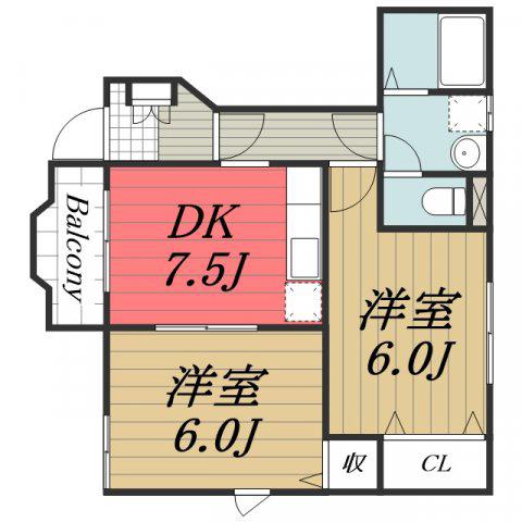 ハニーヴァレー弐番館(2DK/1階)の間取り写真