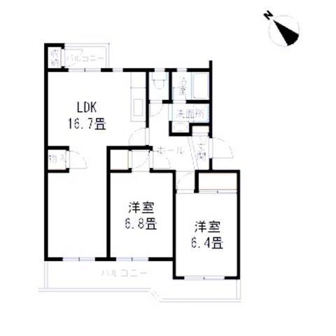 アドリーム新百合ヶ丘(2LDK/4階)の間取り写真