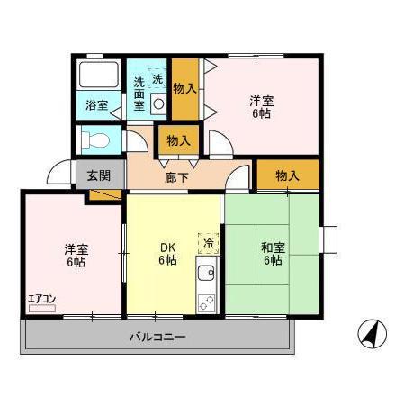 日之出第一秋新ハイツ(3DK/2階)の間取り写真
