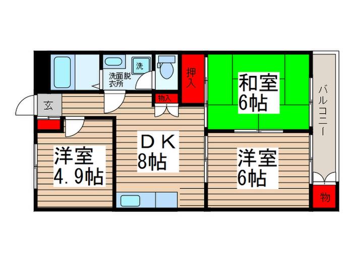 ルミエールI(3DK/1階)の間取り写真
