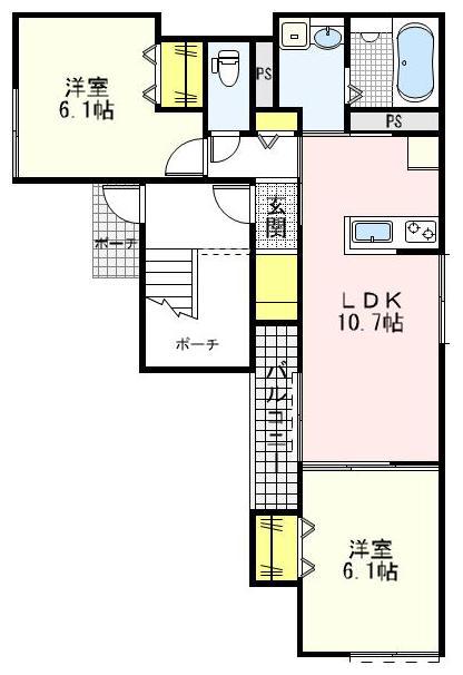 エルミタージュ南小岩(2LDK/1階)の間取り写真