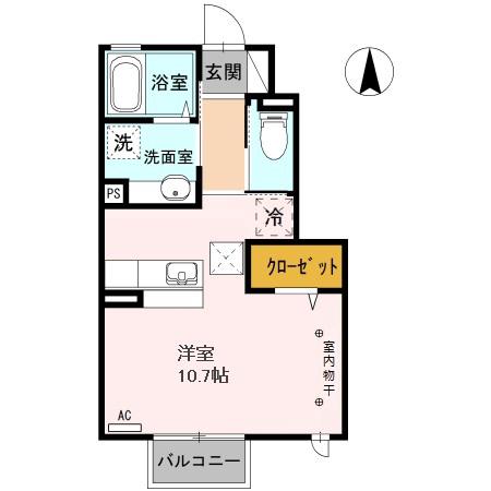 プリマージュ C棟(ワンルーム/1階)の間取り写真