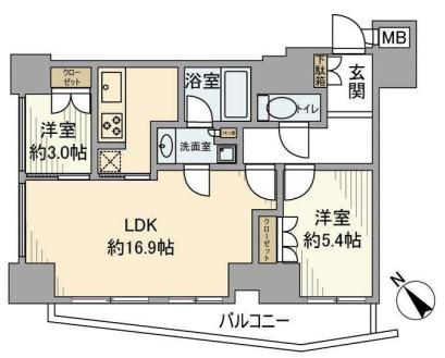 アトラスタワー六本木(2LDK/5階)の間取り写真