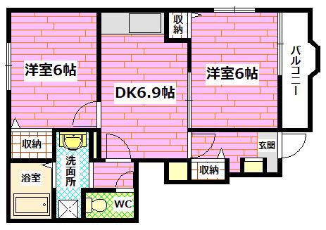 プリティーユニゾン(2DK/1階)の間取り写真