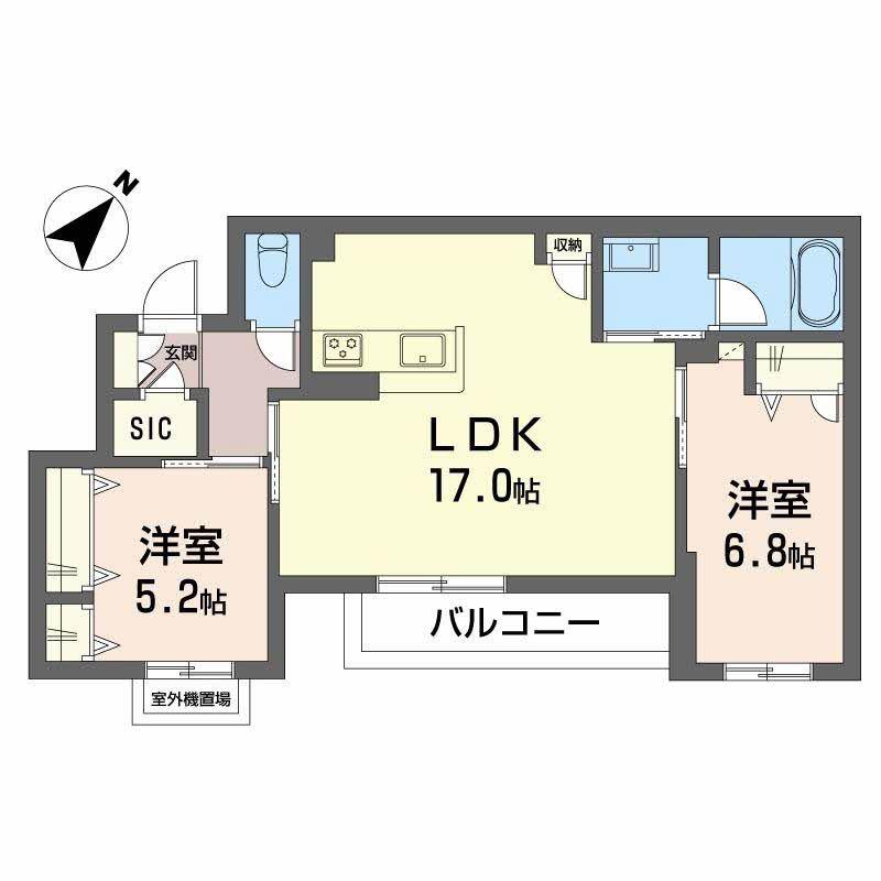 シャーメゾン エクロール 一部みらいエコ(2LDK/2階)の間取り写真