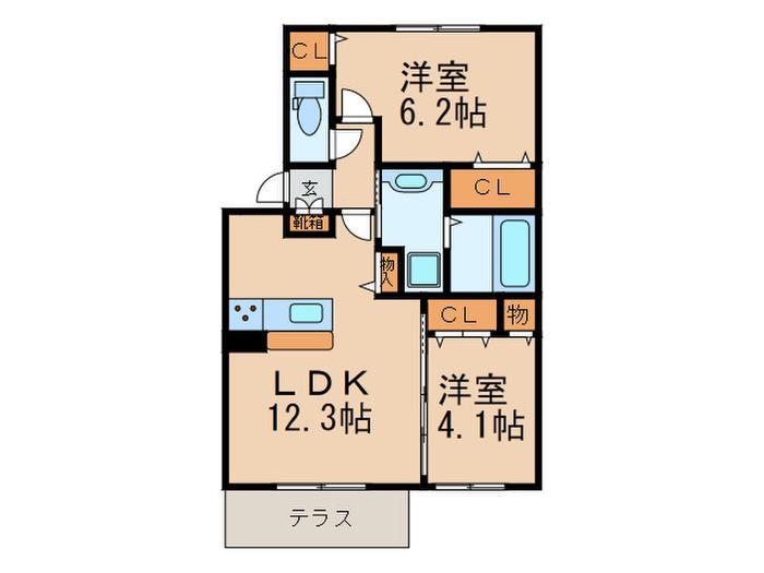 SANTAGARDENB棟(2LDK/1階)の間取り写真