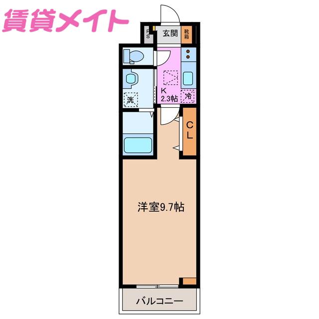ヒカルサ四日市東阿倉川(1K/1階)の間取り写真