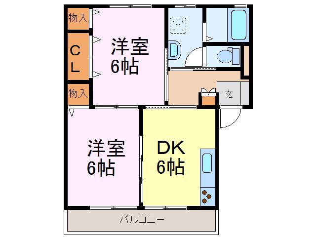 クレスト小堤A(2DK/2階)の間取り写真