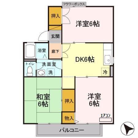 ドミール城西D(3DK/1階)の間取り写真