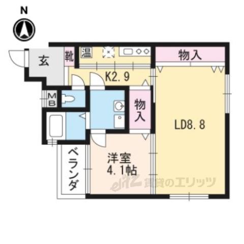 クラージュ御幸町坂(1LDK/4階)の間取り写真