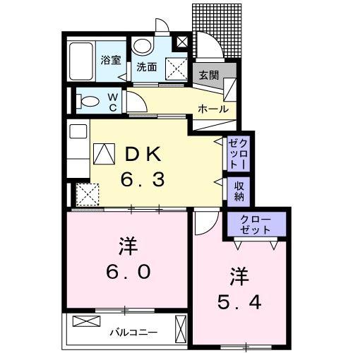 カーサ・デパ岡本(2DK/1階)の間取り写真