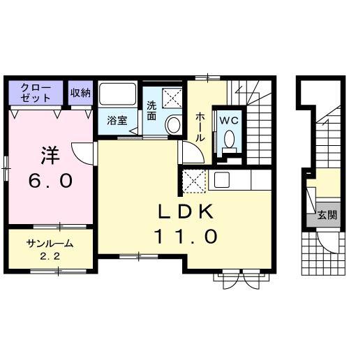 ステーション矢吹北町(1LDK/2階)の間取り写真