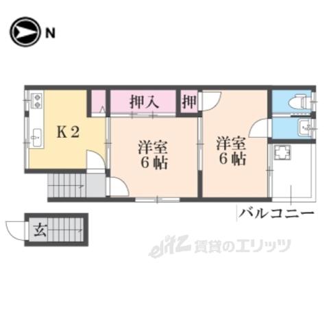 第二みやしき荘(2K/2階)の間取り写真