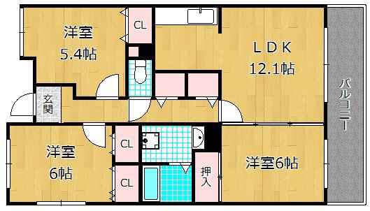 シャルムくずは(3LDK/3階)の間取り写真