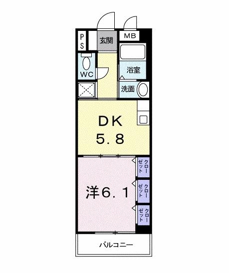 パインヒルズ(1DK/3階)の間取り写真