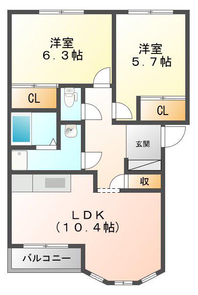 グランバード(2LDK/1階)の間取り写真