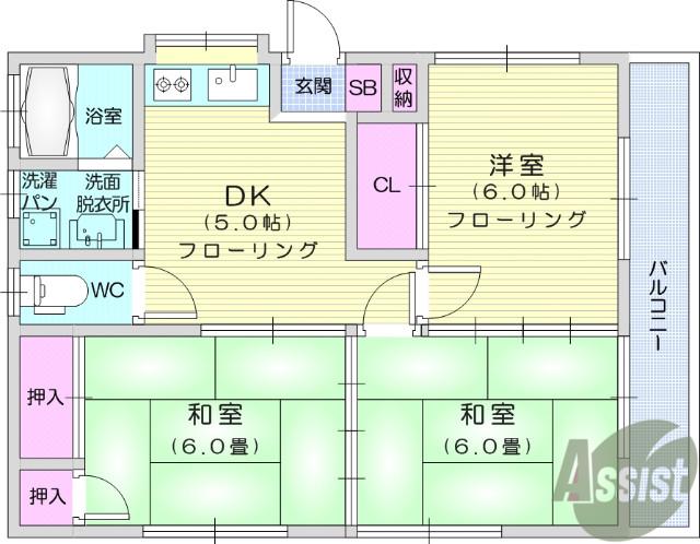 菊惣コーポ(3DK/1階)の間取り写真