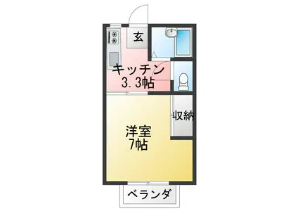 タウン青葉(1K/2階)の間取り写真