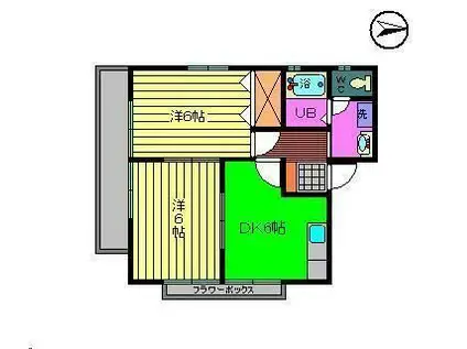 宝来ハイツII(2DK/2階)の間取り写真