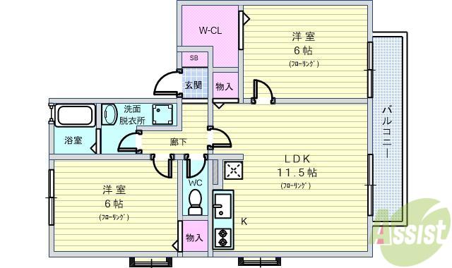 モンテビュー(2LDK/2階)の間取り写真