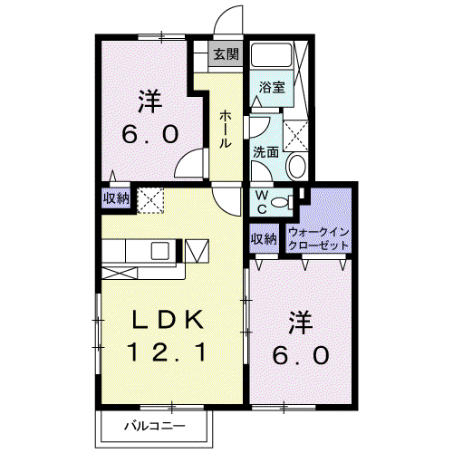 マンダリーナT・2 A(2LDK/1階)の間取り写真